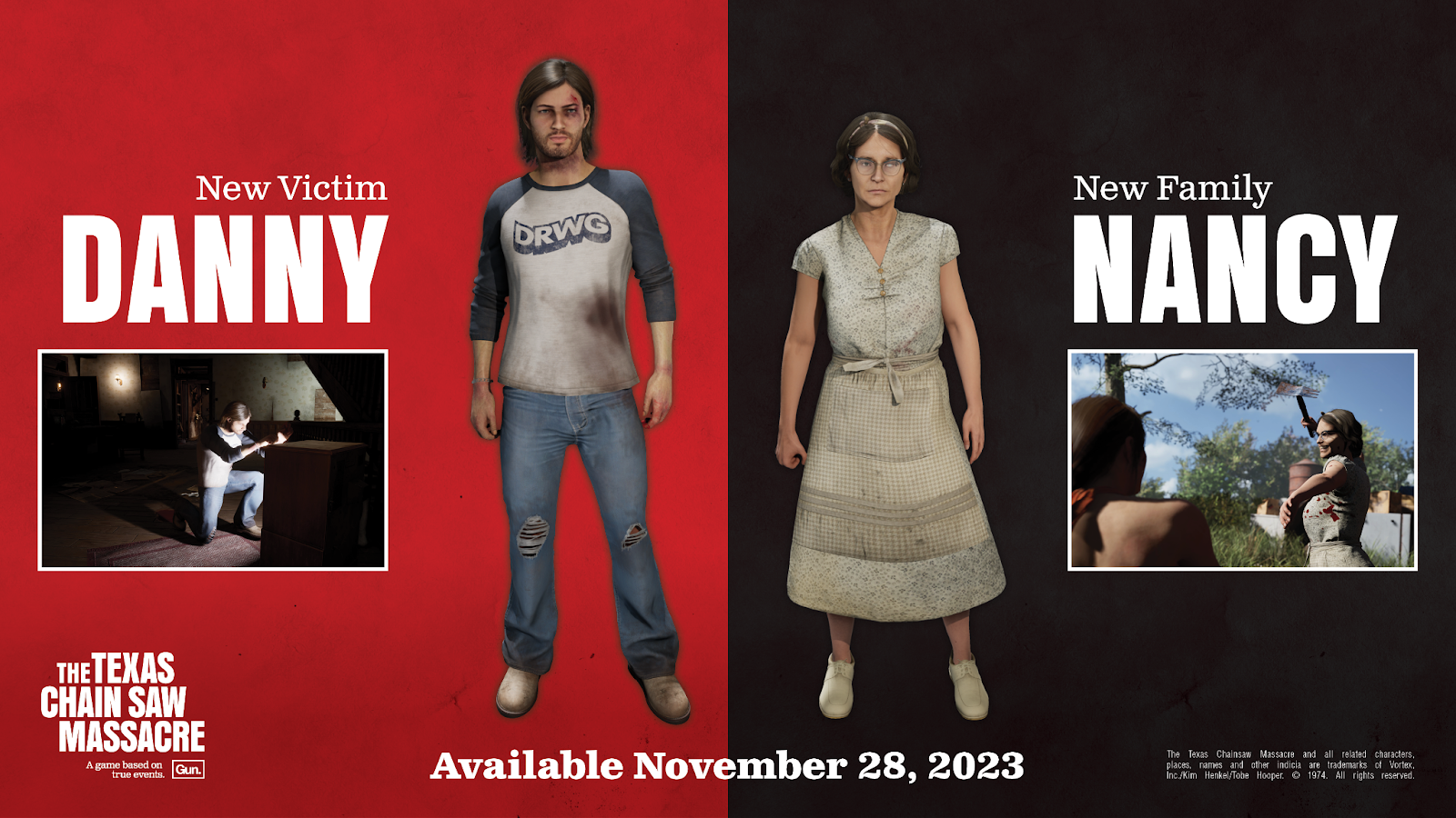 Introducing two new characters for The Texas Chain Saw Massacre. Victim Danny and Family Member Nancy!